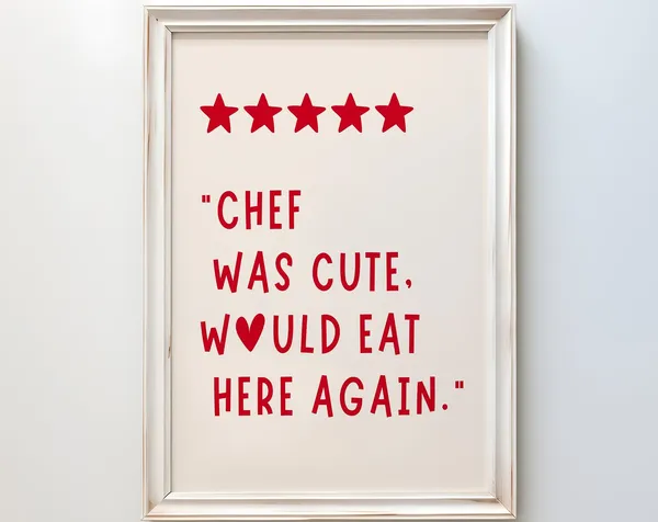 Chef Was Cute Minimalist Heart Kitchen Wall Art