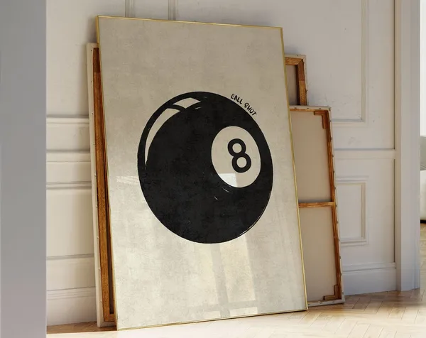 8 Ball Vintage Pool Ball Poster, Bar Cart Decor
