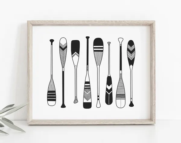 Painted Canoe Paddles Minimalist Lake Art Print