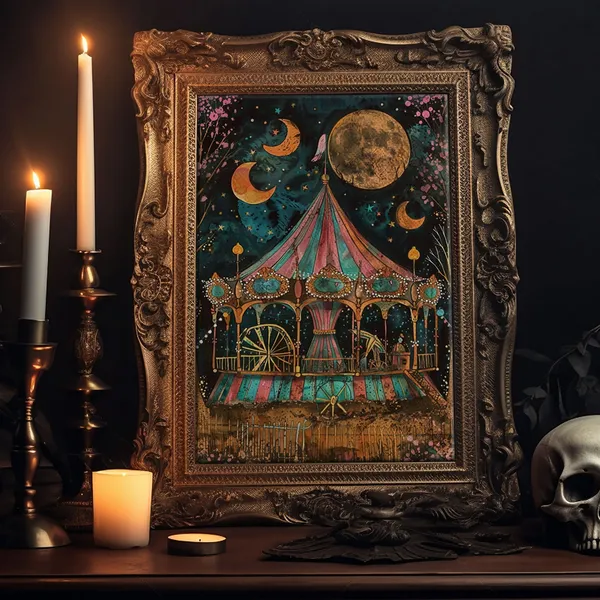 Spooky Haunted Carnival Halloween Cottage Core Art Print