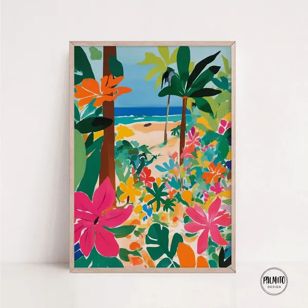 Colorful Beach Entrance Gouache Art Print