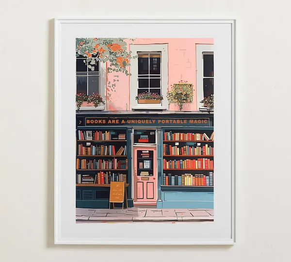 London Bookshop Poster, Reading Art Wall Print