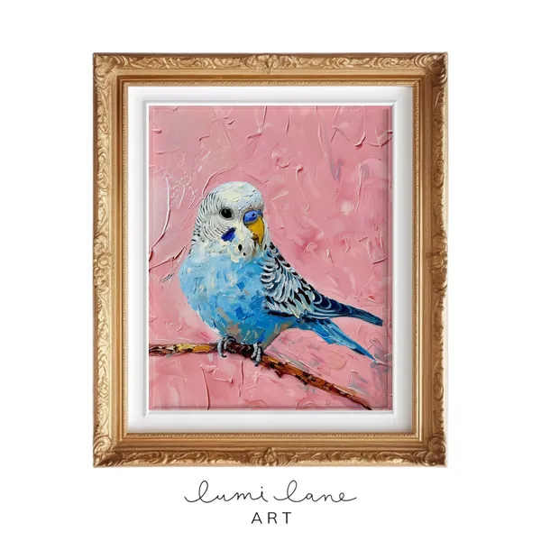 Budgie On Perch Art Print, Blue Budgerigar