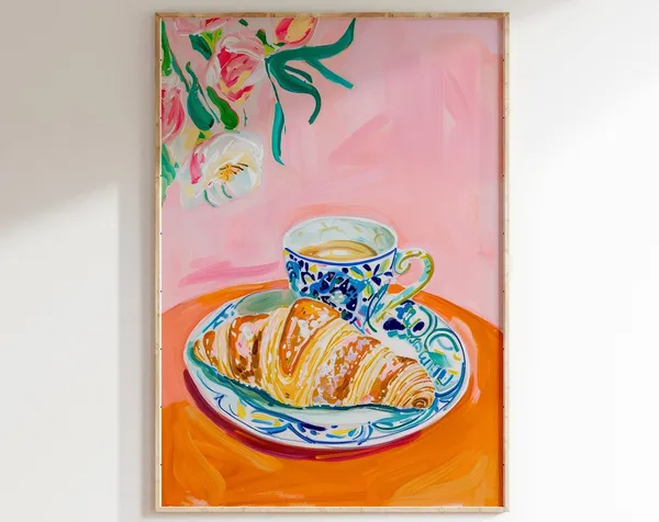 Vintage Croissant Poster, French Breakfast Art Print