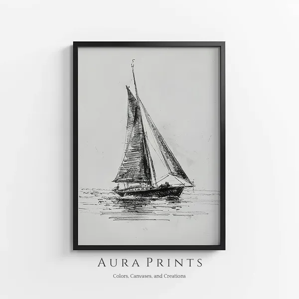 Sailboat Sketch Vintage Nautical Art Print