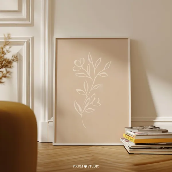 Neutral Floral Line Art Botanical Art Print