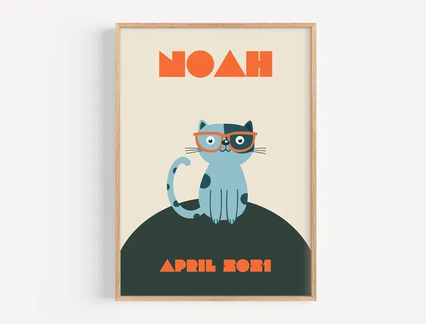 Custom Cat Print, Retro Nursery Decor