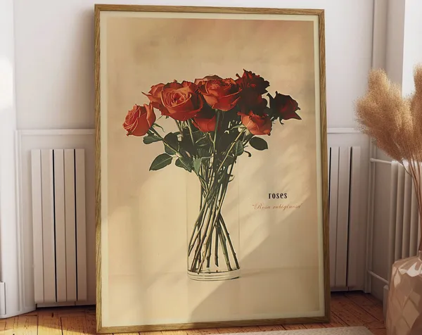 Vintage Vase Of Red Roses Art Print