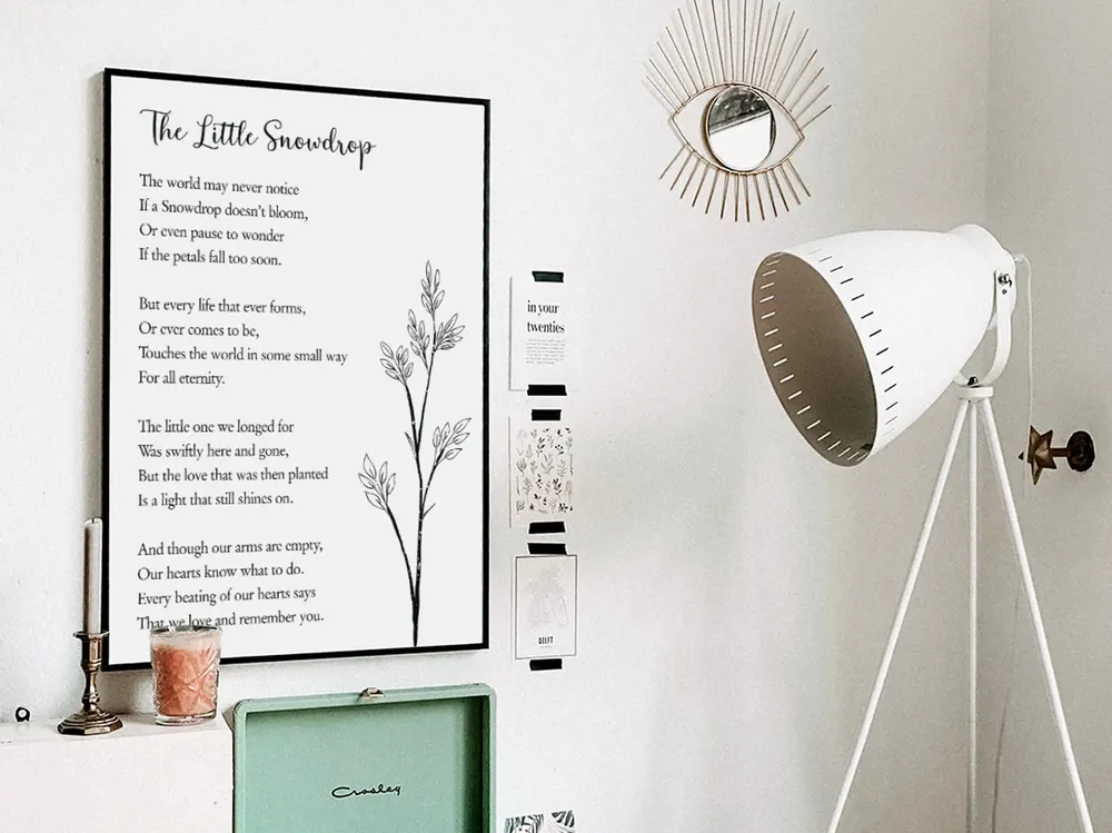 Little Snowdrop Memorial Poem Typography Art Print - Image 3