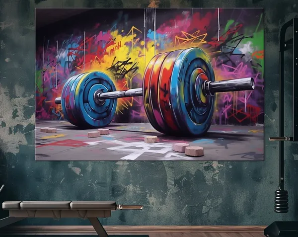Barbell Graffiti Gym Decor Art Print, Contemporary
