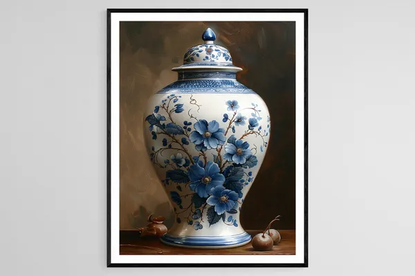 Dutch Delftware Painting, Traditional Blue and White Art Print