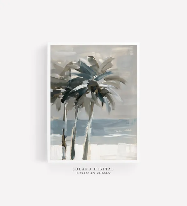 Palm Tree Painting, Neutral Coastal Landscape Art Print