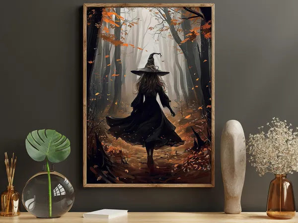 Vintage Young Witch In The Forest Halloween Art Print