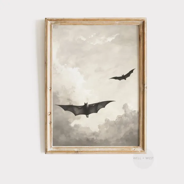 Flying Bat Vintage Clouds Oil Painting Poster