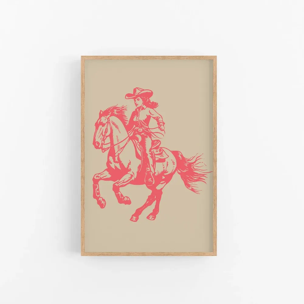 Retro Cowgirl Art Print, Western Home Decor