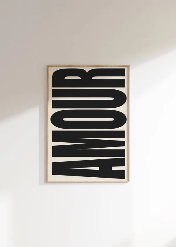 Amour Typography Poster, Retro French Love Art