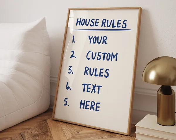 Home Rules Customizable Poster, Handwritten Art Print