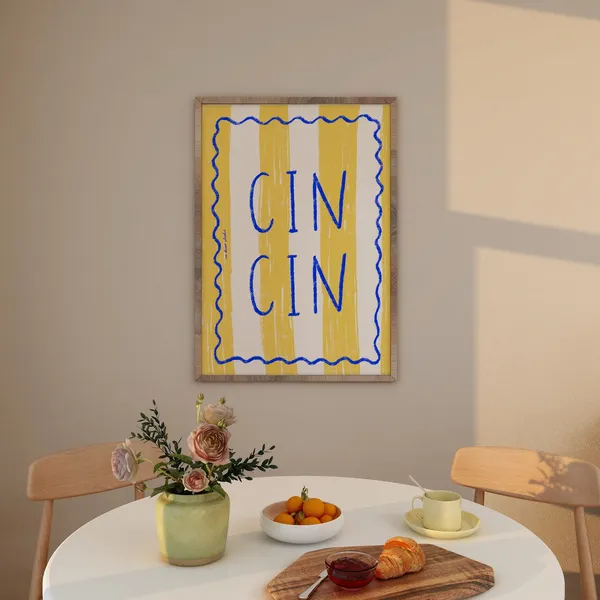 Cin Cin Yellow Vintage Food Print, Cheers Drink Art Print