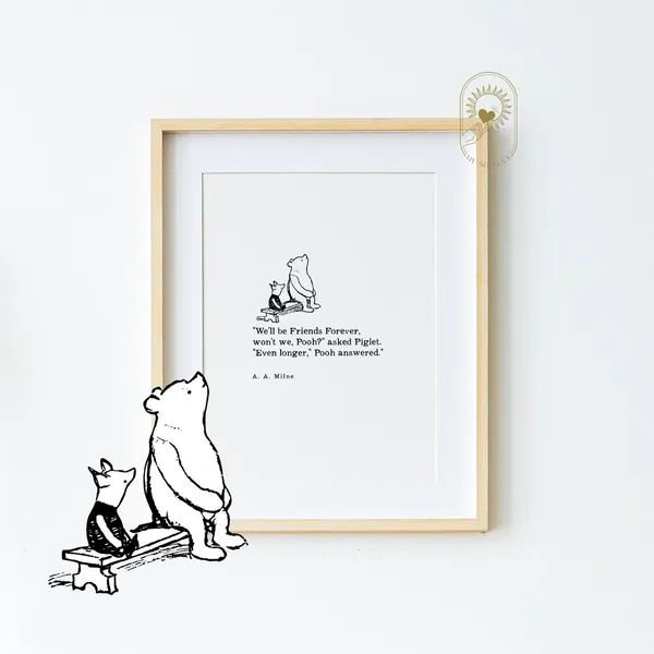 Minimalist Winnie The Pooh Christening Nursery Art Print