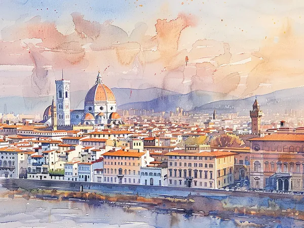 Florence Watercolor Painting Italian Cityscape Art Print