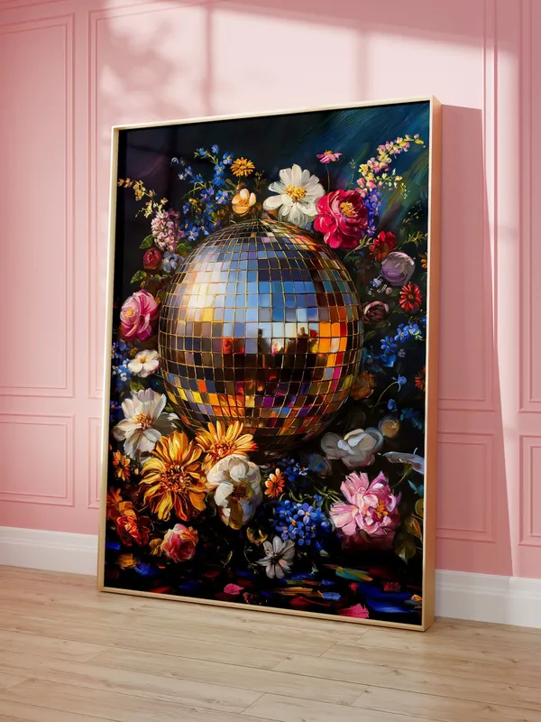 Disco Ball Maximalist Painting, Botanical Poster
