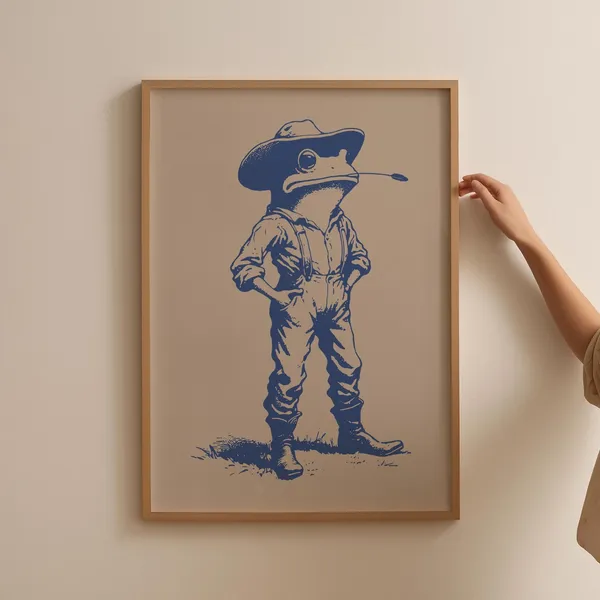 Cowboy Frog Farmer Poster, Southwest Desert Humor