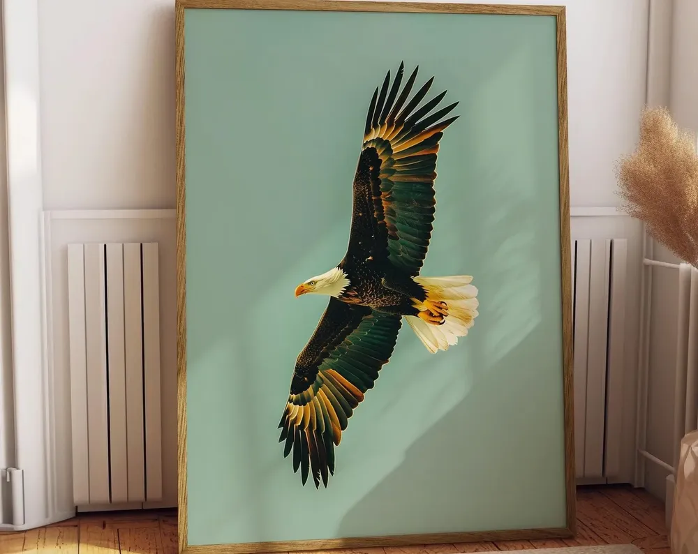 Vintage Soaring Bald Eagle Travel Poster, Retro Birding