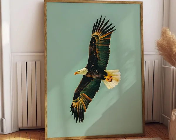 Vintage Soaring Bald Eagle Travel Poster, Retro Birding