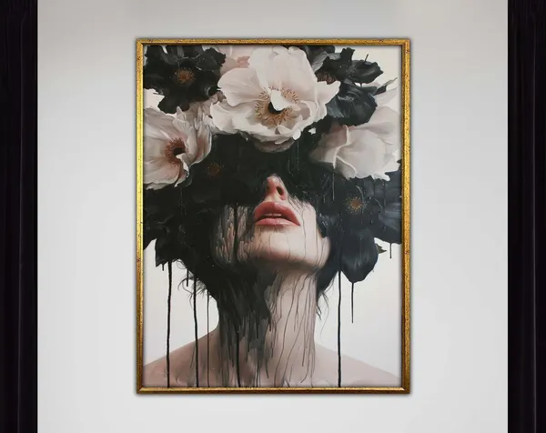 Flower Woman Art Print, Surreal Botanical Portrait
