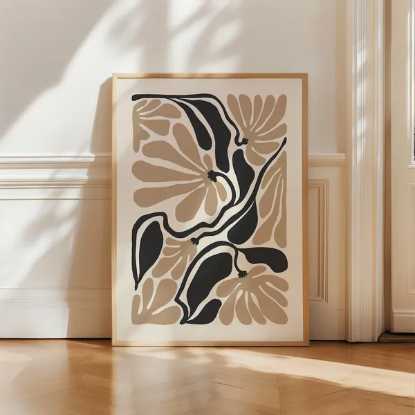 Boho Abstract Flowers Art Print, Vintage Botanical
