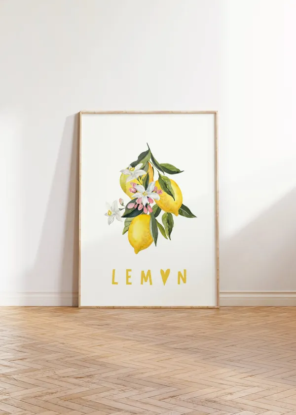 Lemon Summer Watercolor Poster, Vintage Citrus Print