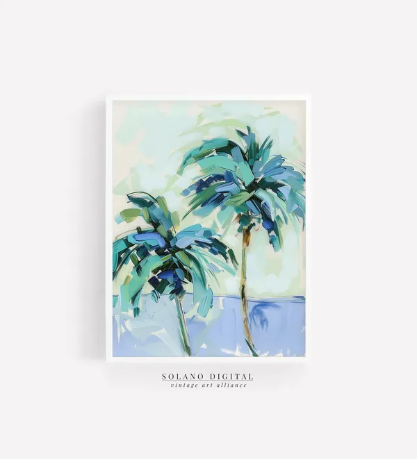 Palm Tree Tropical Beach Art Print, Modern Surfer Decor