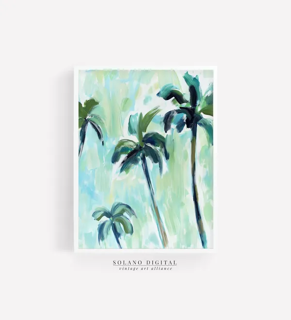 Palm Tree Art Print, Tropical Beach Landscape