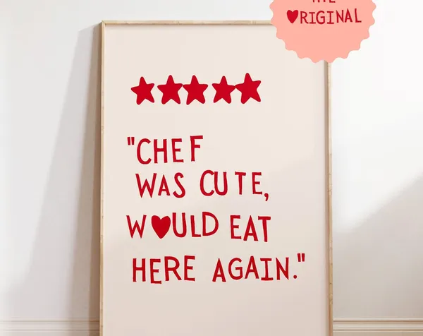Cute Kitchen Heart Cooking Art Print, Minimalist