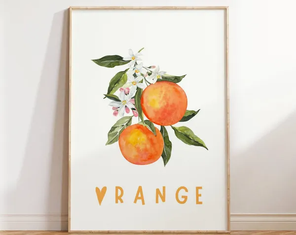 Orange Watercolor Vintage Citrus Kitchen Art Print