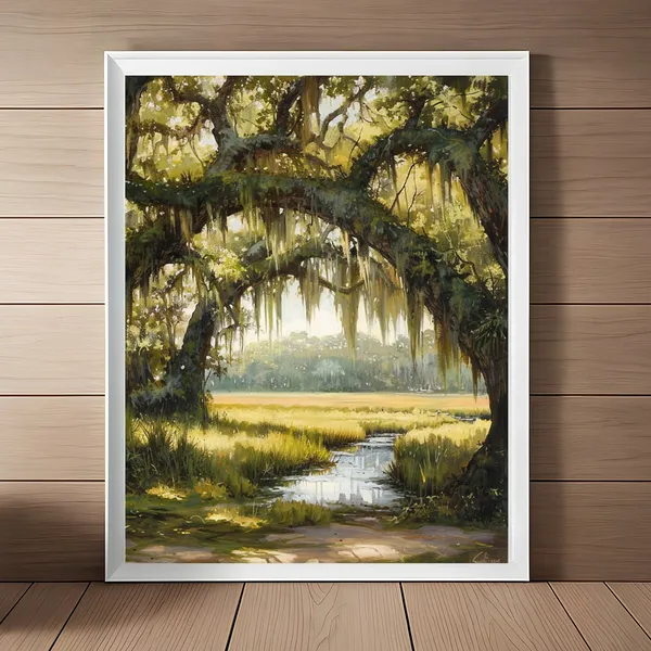 Southern Oak Trees Charleston Watercolor Art Print