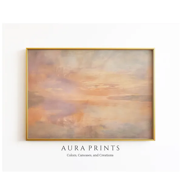 Sunset Over Water Oil Painting, Neutral Wall Decor