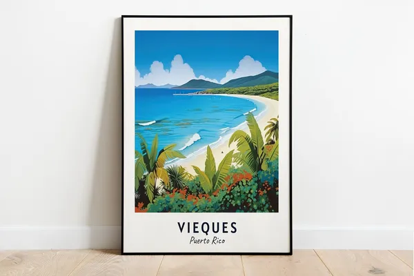 Vieques Travel Poster, Puerto Rico City Print