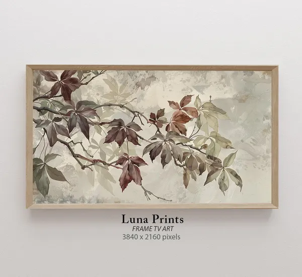 Fall Branches Art Print, Autumn Floral Painting