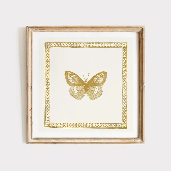 Mustard Yellow Minimalist Butterfly Art Print