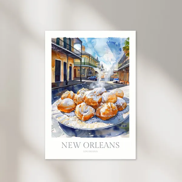 New Orleans Beignets Poster, Louisiana Travel Art Print