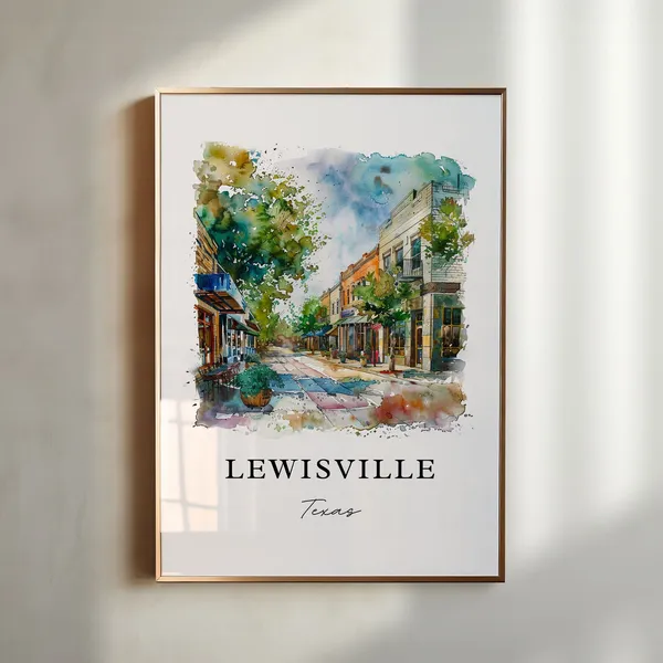 Lewisville, TX Watercolor Travel Poster