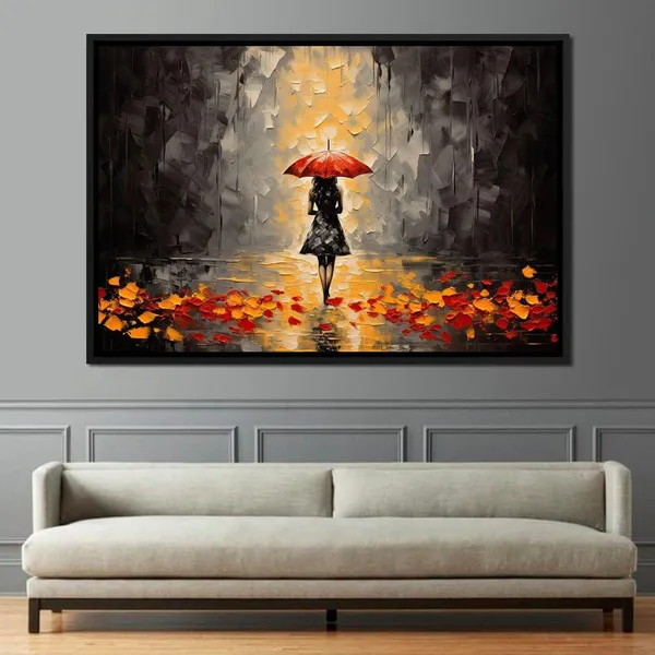 Autumn Rain Woman in Rain Art Print, Moody Fall Decor