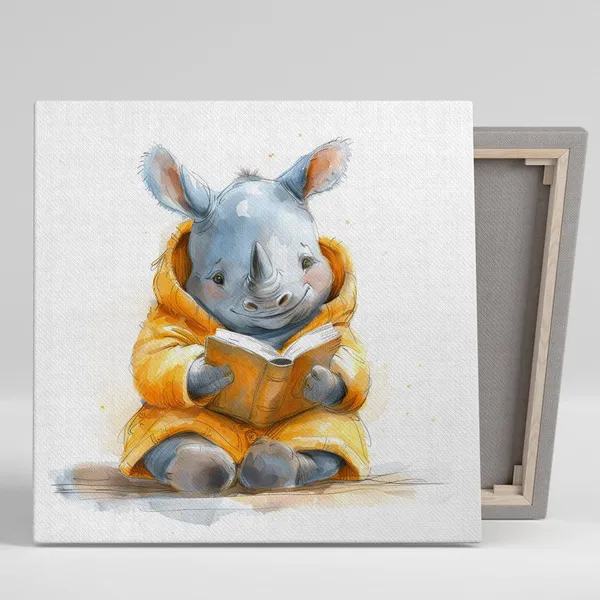 Rhino Bookworm Whimsical Scandinavian Art Print
