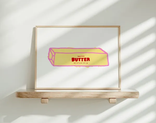 Butter Art Print, Cute Culinary Retro Kitchen Decor