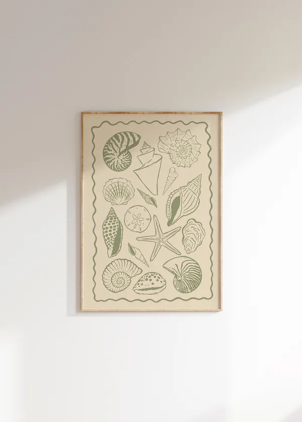 Seashells Line Art Coastal Art Print, Boho
