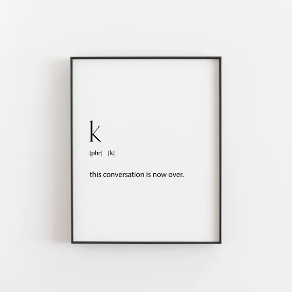 K Definition Dictionary Art Print, Teen Room Decor