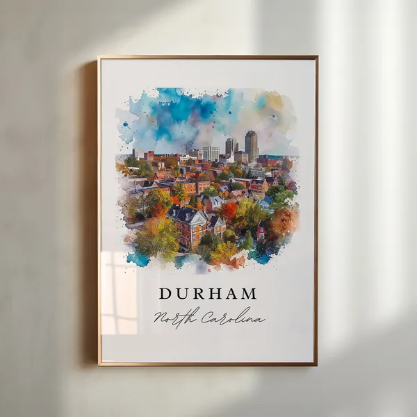 Durham Watercolor Travel Art, North Carolina Print
