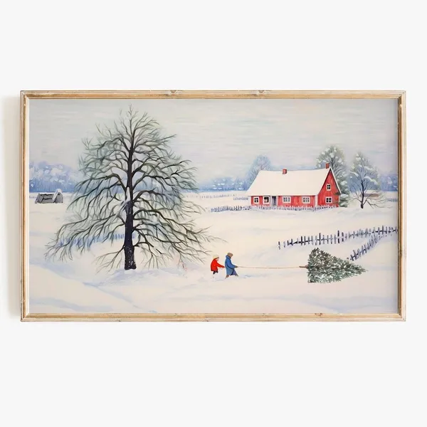 Christmas Tree Farm Landscape Watercolor Art Print