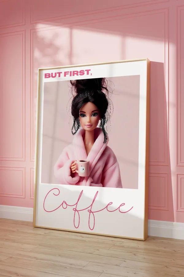 Pink Coffee Retro Doll Art Poster